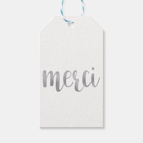 Silver merci favor tags foil vertical gift tags
