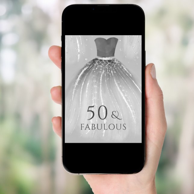 Silver Mermaid Dress 50 & Fabulous 50th Birthday Invitation (Front Digital)