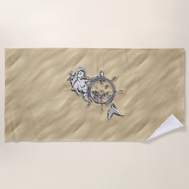 Silver Mermaid in the Sand Beach Towel (Front)