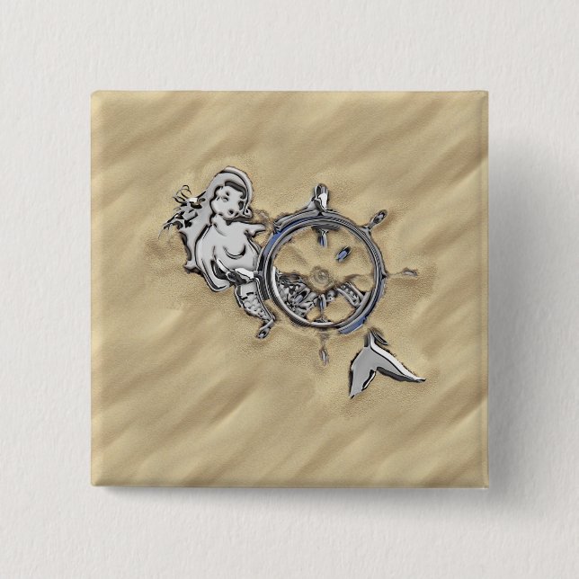 Silver Mermaid in the Sand Decor Button (Front)