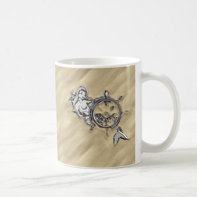 Silver Mermaid in the Sand Decor Coffee Mug (Right)