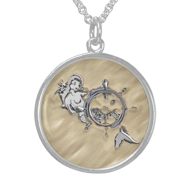Silver Mermaid in the Sand Decor Sterling Silver Necklace (Front)