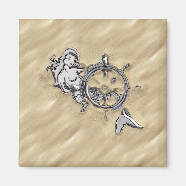 Silver Mermaid in the Sand Magnet (Front)