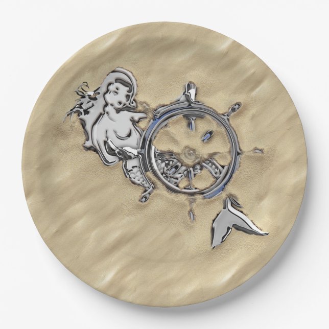 Silver Mermaid in the Sand Paper Plates (Front)