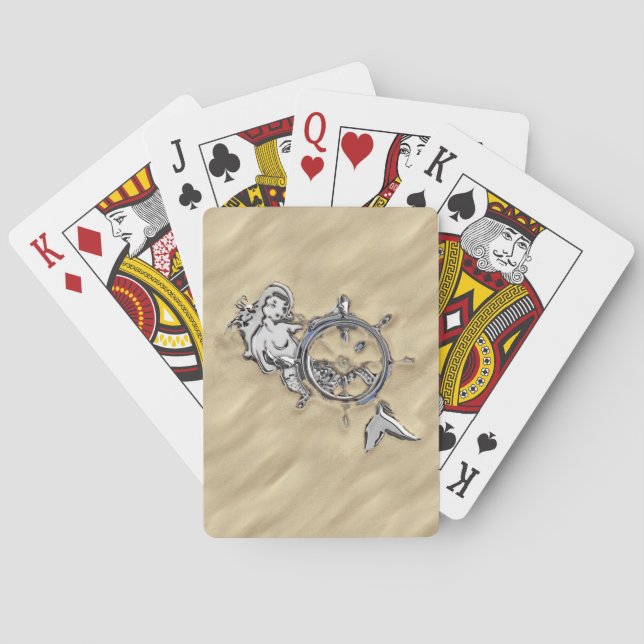 Silver Mermaid in the Sand Scene Poker Cards (Back)