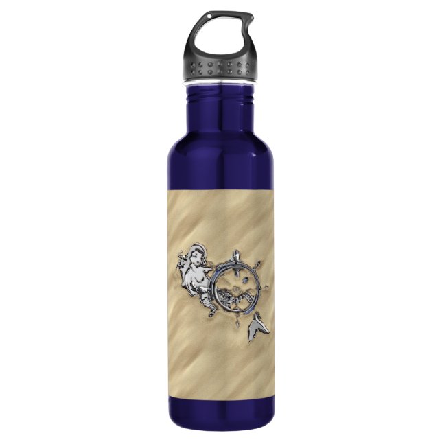 Silver Mermaid in the Sand Stainless Steel Water Bottle (Front)