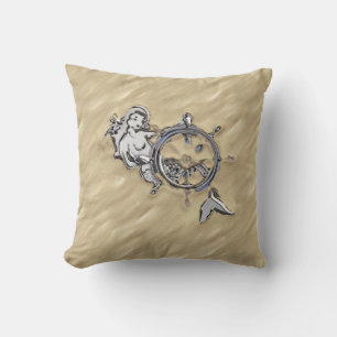 Silver Mermaid in the Sand Throw Pillow