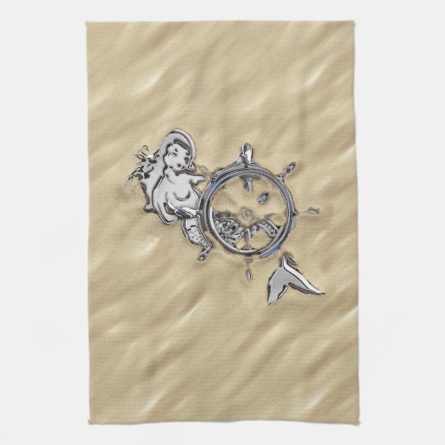 Silver Mermaid in the Sand Towel