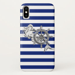 Silver Mermaid on Nautical Stripes iPhone XS Case