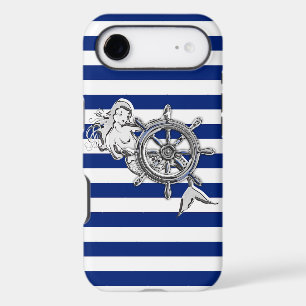 Silver Mermaid on Nautical Stripes iPhone 17 Air Case
