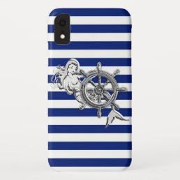 Silver Mermaid on Nautical Stripes iPhone XR Case