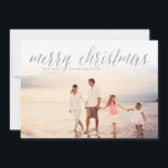 Silver Merry Christmas Glitter Look Photo Holiday Card<br><div class="desc">These classic,  simple Christmas cards feature a photo and glitter look "merry christmas" in calligraphy script. Personalized with your own family name. The back of these cards features a glittery stripe design.</div>
