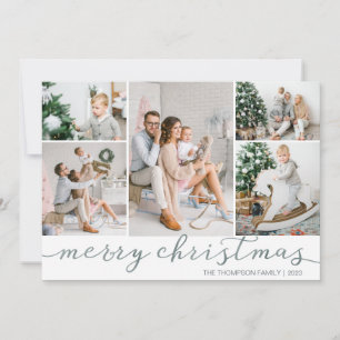 Silver Merry Christmas Photo Card Five Pictures