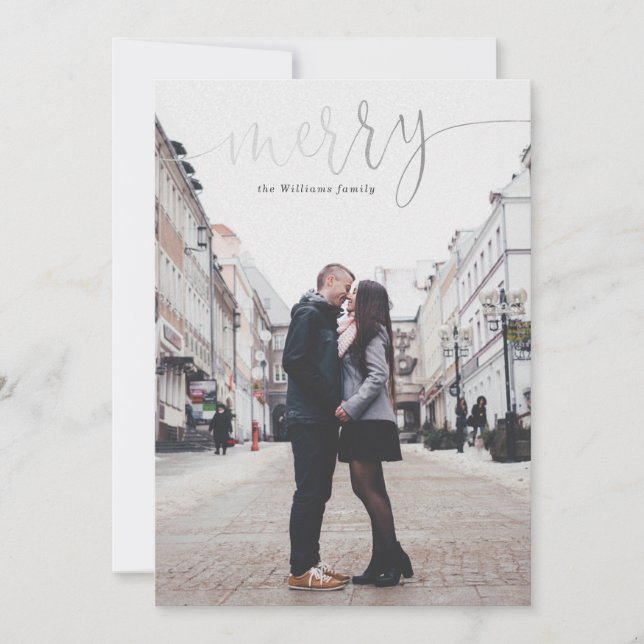 Silver Merry Christmas Photo Cards (Front)