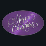 Silver Merry Christmas Purple Embossed Look Oval Sticker<br><div class="desc">Holiday themed items designed by Umua. Printed and shipped by Zazzle or their affiliates.</div>