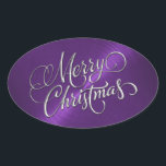 Silver Merry Christmas Purple Embossed Look Oval Sticker<br><div class="desc">Holiday themed items designed by Umua. Printed and shipped by Zazzle or their affiliates.</div>