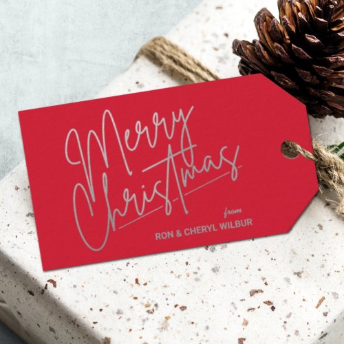 Silver Merry Christmas Red Gift Tags