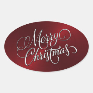 Silver Merry Christmas Red Sticker Embossed Look