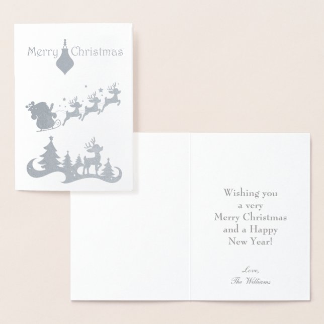 Silver Merry Christmas Santa Sleigh Foil Card (Display)