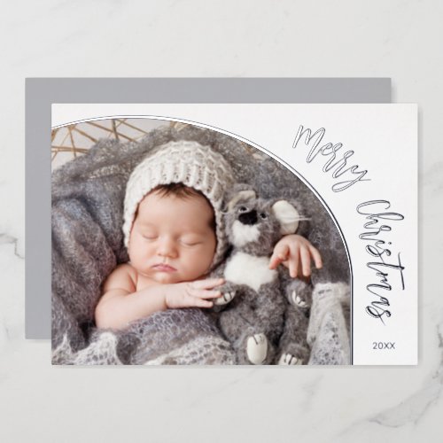 Silver Merry Christmas Script Foil Holiday Card