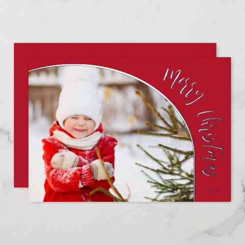 Silver Merry Christmas Script Foil Holiday Card