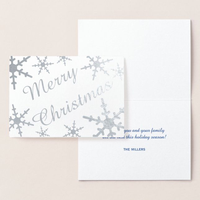 Silver Merry Christmas Script Snowflakes Foil Card (Display)