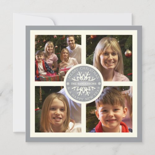 Silver Merry Christmas Snowflake Photo Card