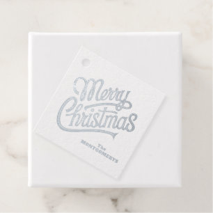 Silver Merry Christmas Typography Foil Favor Tags