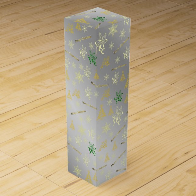 silver merry christmas wine gift box (Front)