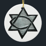 Silver Messianic Star Ceramic Ornament<br><div class="desc">The Messianic Star, an image used as an emblem of the Messianic Christian movement. It consists of a fish emblem, or Vesica Pisces, intertwined with a Star of David, symbolizing the harmony of Jewish and Christian beliefs. "Messianic" religious groups are Christian groups who adopt certain Jewish practices in an attempt...</div>