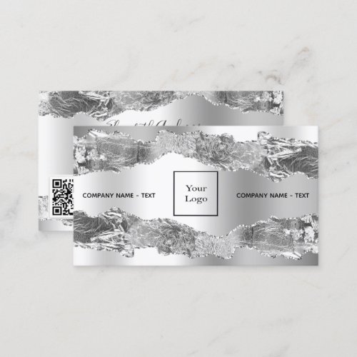 Silver metal agate marble logo QR code Business Card