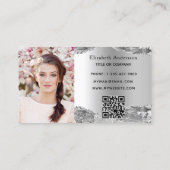 Silver metal agate marble QR code photo Business Card (Back)