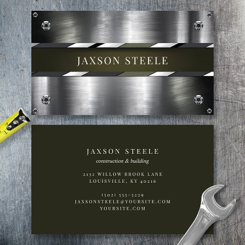 Silver Metal And Olive Green Business Card