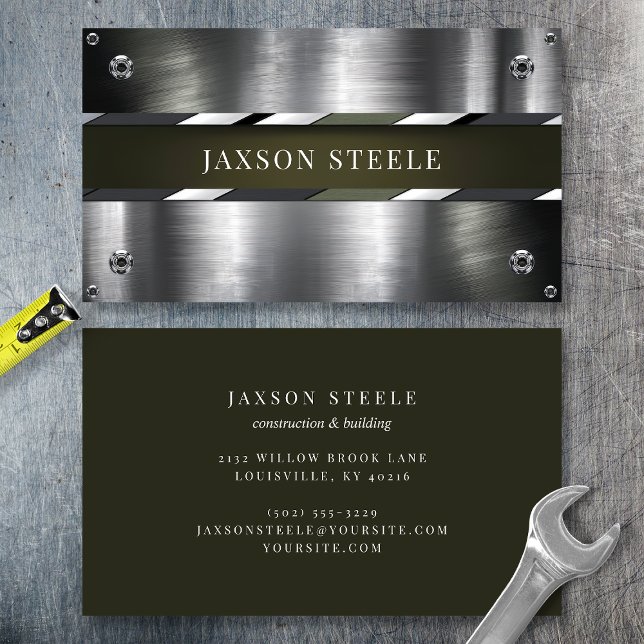 Silver Metal and Olive Green Business Card (Creator Uploaded)