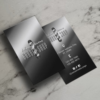 Silver metal barber pole barbershop business card
