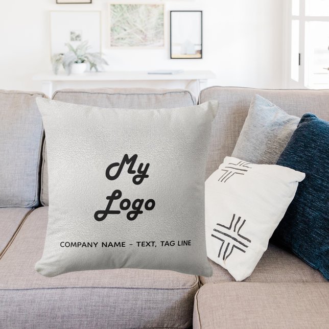 Silver metal black business logo elegant throw pillow (Creator Uploaded)