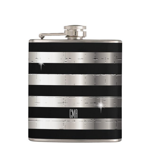 Silver Metal & Black Stripe | DIY Monogram Flask (Front)