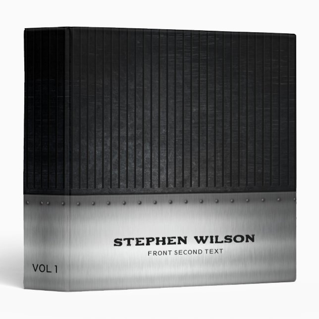 Silver Metal Black Stripes  3 Ring Binder (Front/Spine)