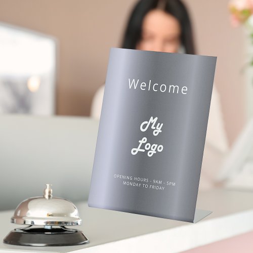 Silver metal business logo welcome pedestal sign