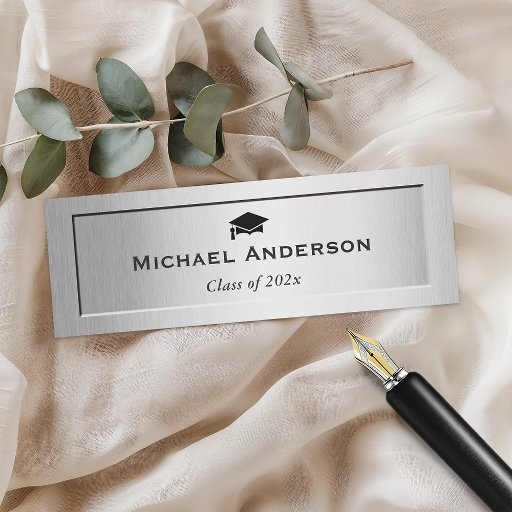 Customizable Silver Metal Embossed Senior Graduation Name Card Double-Sided Mini Business Cards (Pack Of 20)