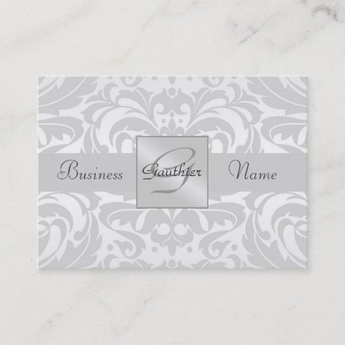 Silver Metal Damask Silver Ribbon Business Card