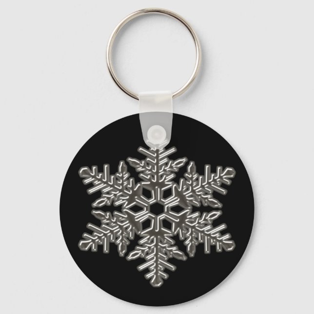 Silver Metal Deco Snow Fall Snowflakes Keychain (Front)