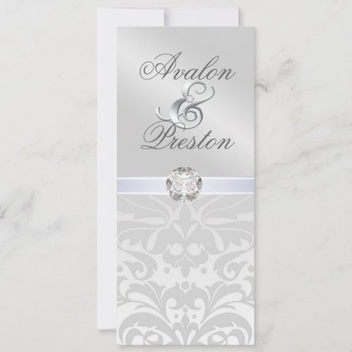 Silver Metal Diamond Damask Wedding Invitation