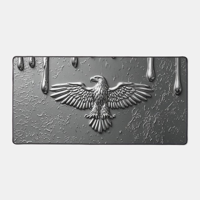 Silver Metal Eagle Emblem With Dripping Paint Desk Mat (Front)