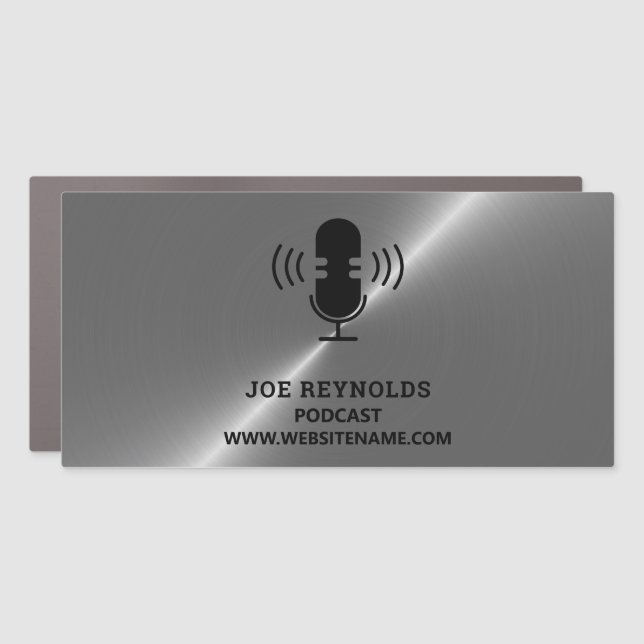 Silver Metal Effect, Podcaster, Podcast Car Magnet (Front)