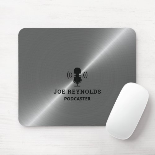 Silver Metal Effect Podcaster Podcast Mouse Pad