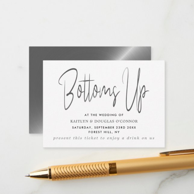 Silver Metal Effect Script Style Free Drink Ticket Enclosure Card (Front/Back In Situ)