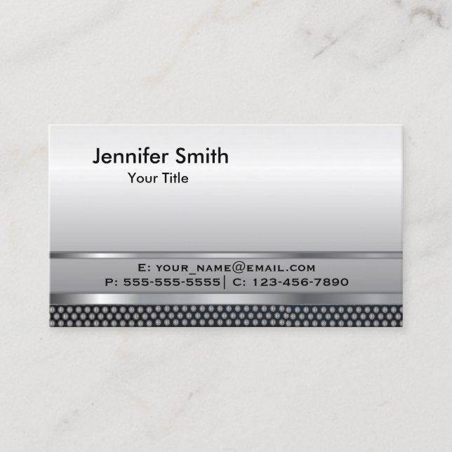 Silver Metal Elegant Template Business Card (Front)