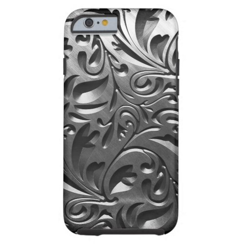 Silver metal engraved look abstract gray steel tough iPhone 6 case