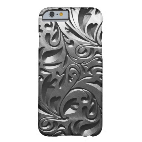 Silver metal engraved look abstract gray steel barely there iPhone 6 case